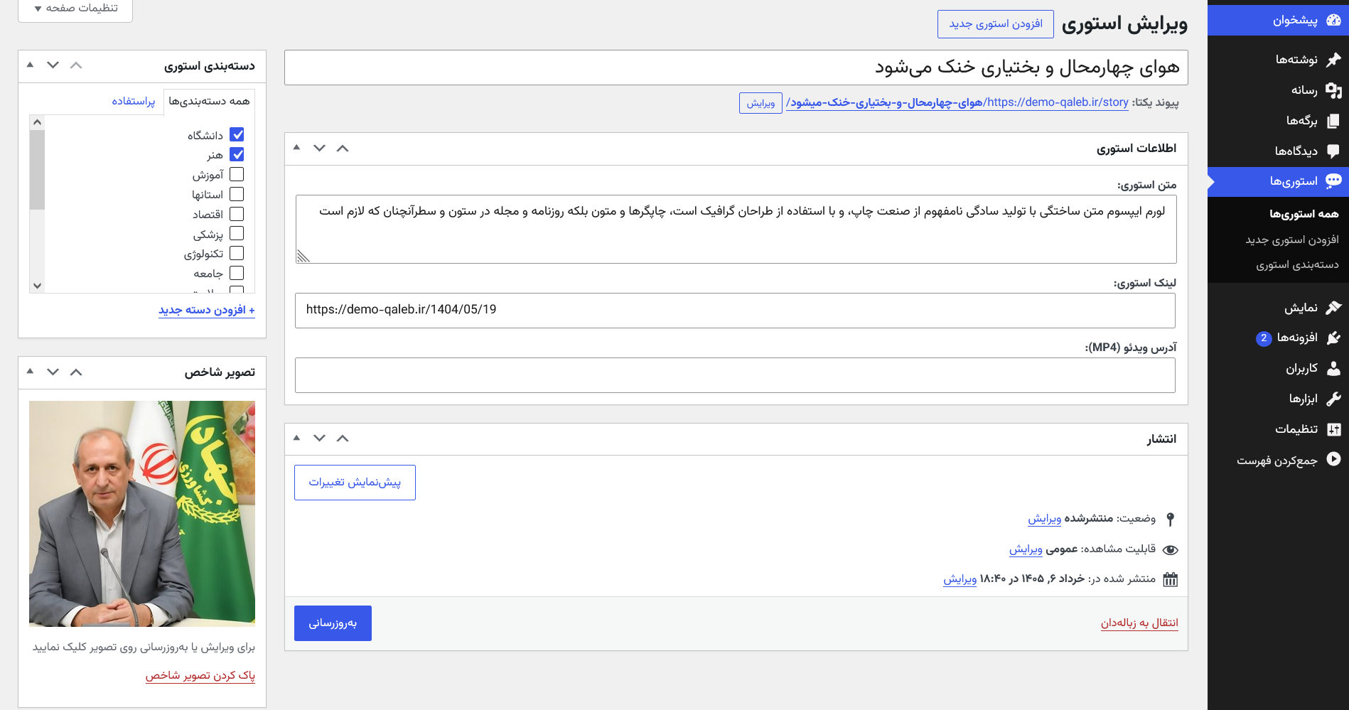 افزونه پست استوریا